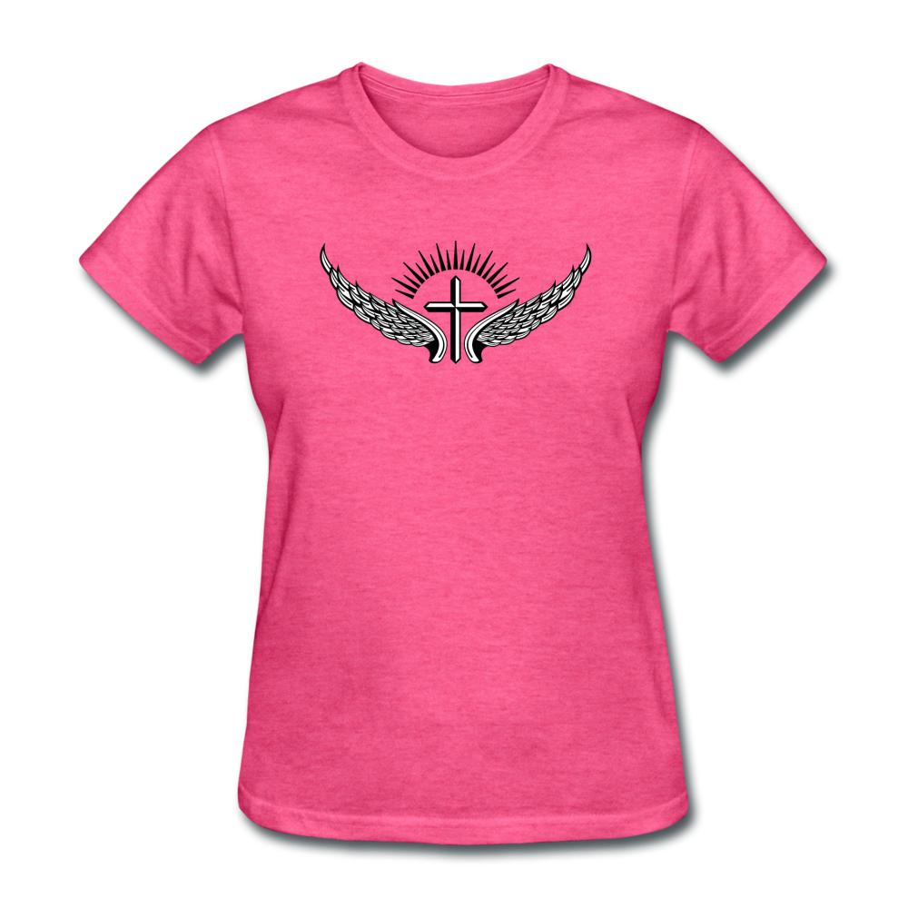 Winged Cross Women's Heather Tee - heather pink