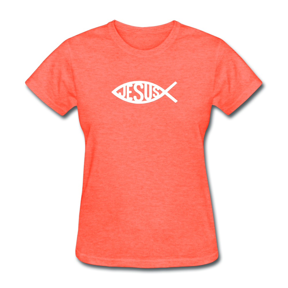 Jesus Fish Women's Heather Tee - heather coral