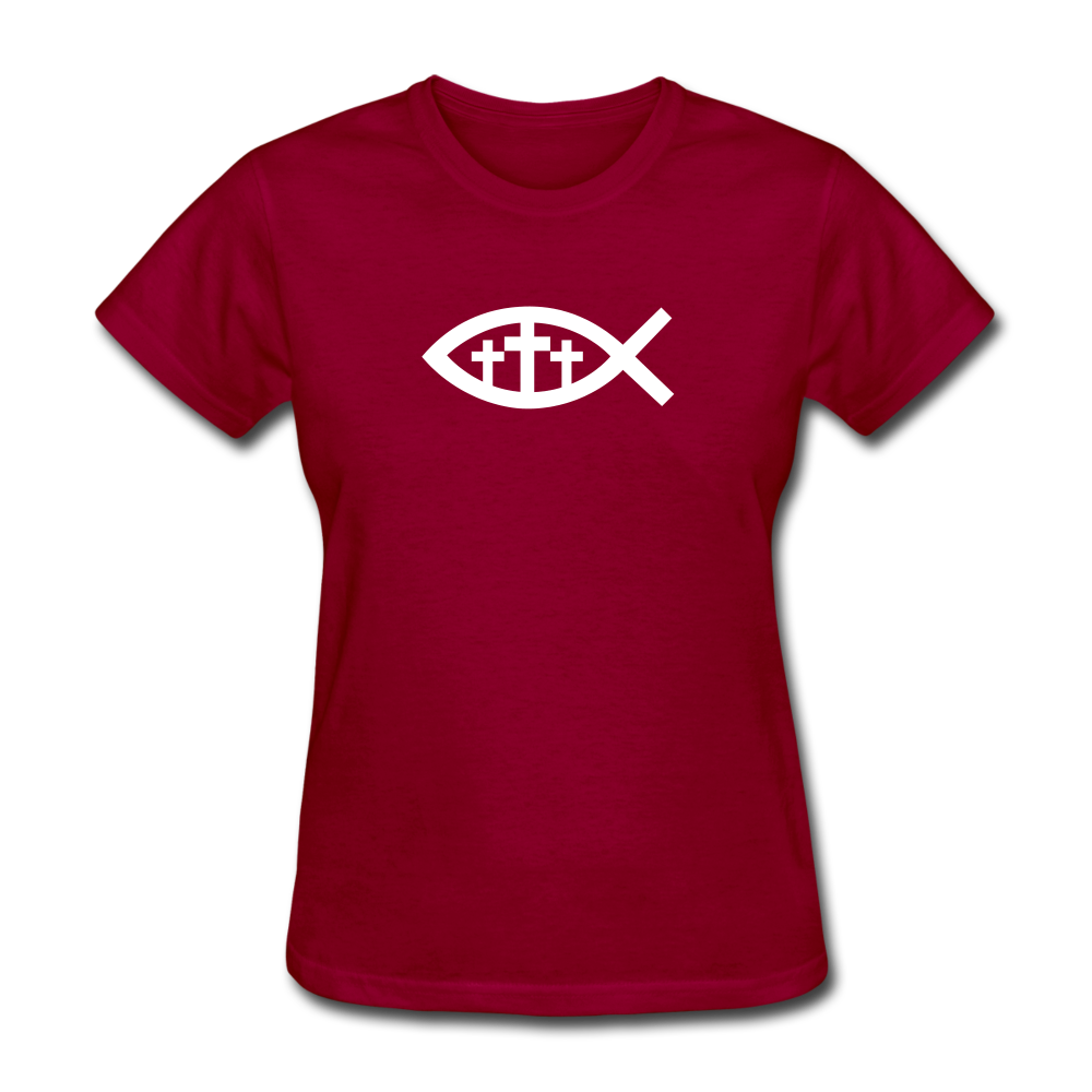 Three Crosses Women's Dark Tee - dark red