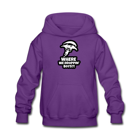 Where We Droppin' Hoodie Kid's Fortnite Video Game Sweatshirt - purple
