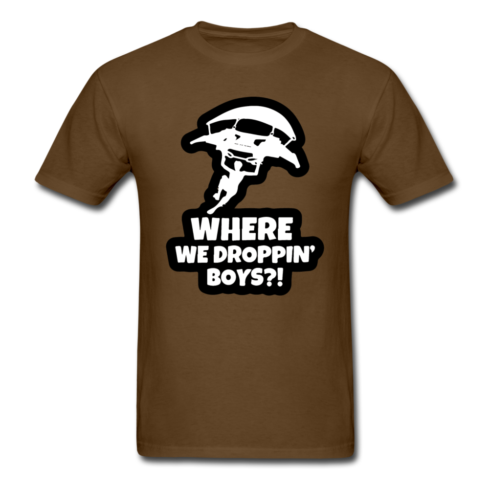 Where We Droppin' Fortnite Video Game T-Shirt - brown
