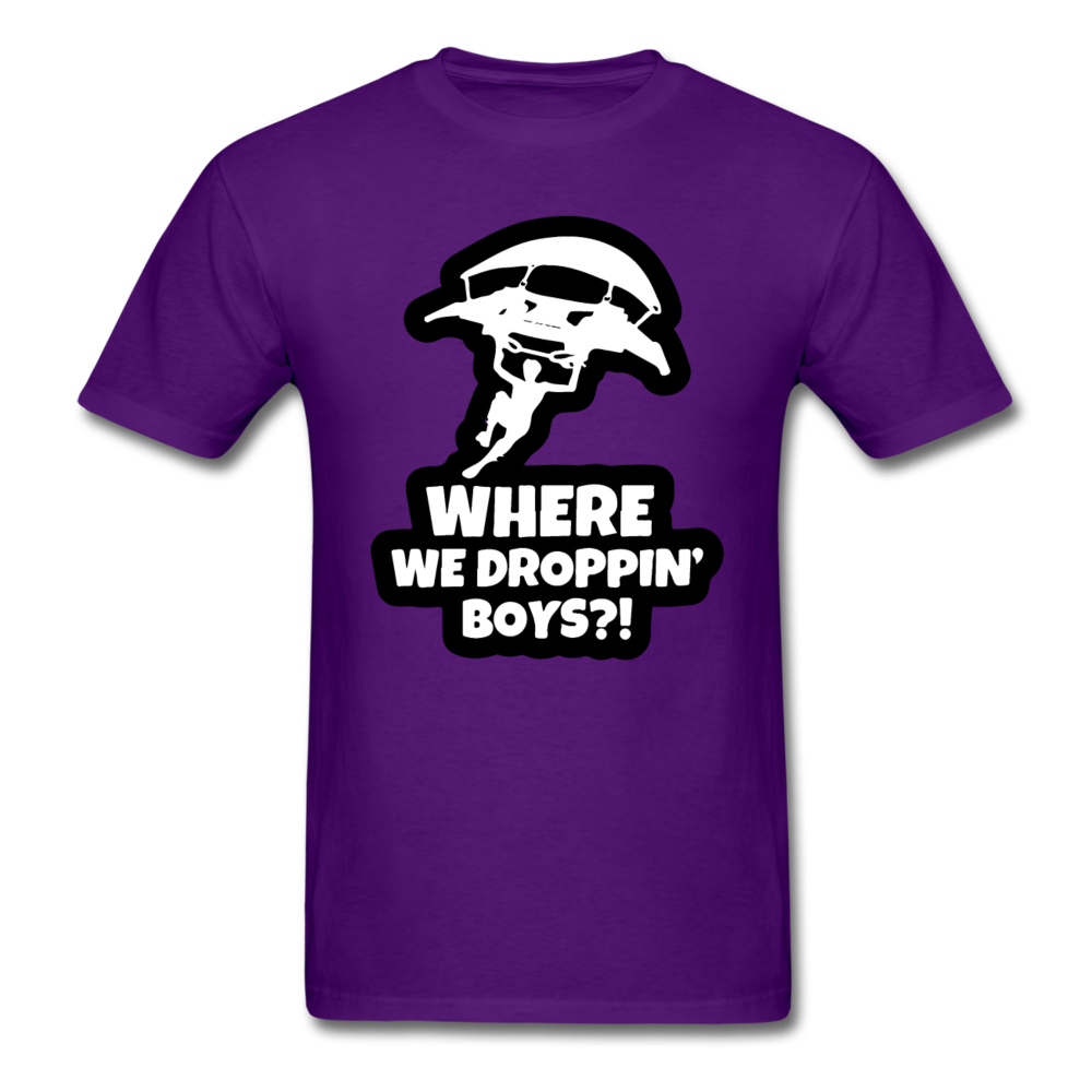 Where We Droppin' Fortnite Video Game T-Shirt - purple