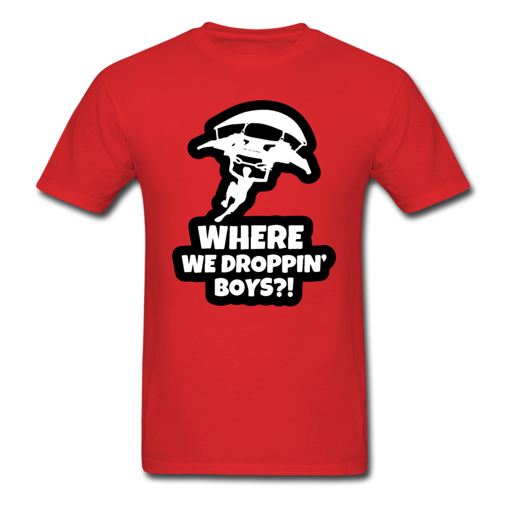 Where We Droppin' Fortnite Video Game T-Shirt - red