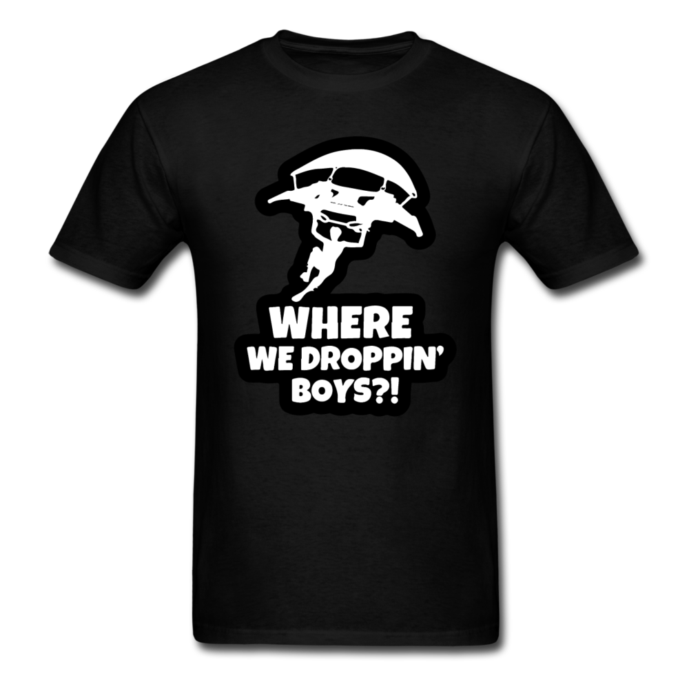 Where We Droppin' Fortnite Video Game T-Shirt - black