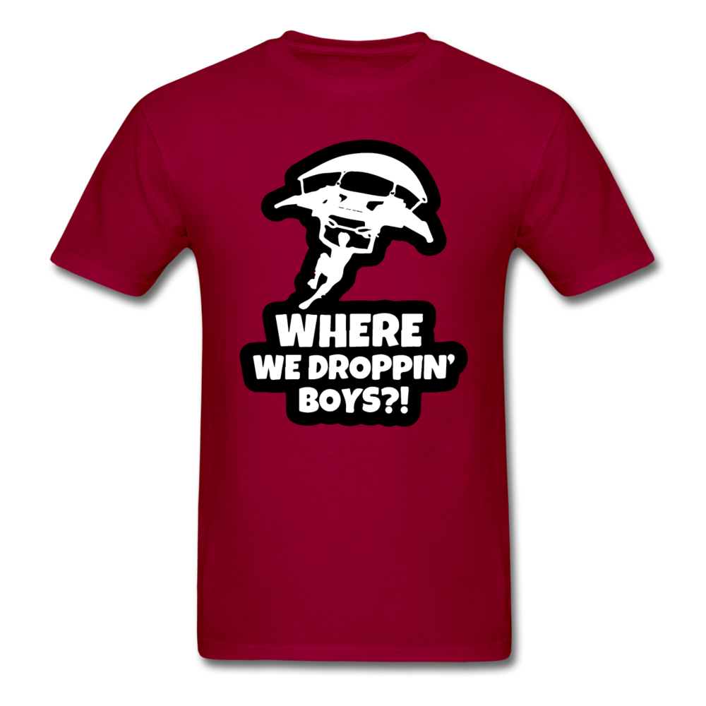 Where We Droppin' Fortnite Video Game T-Shirt - dark red
