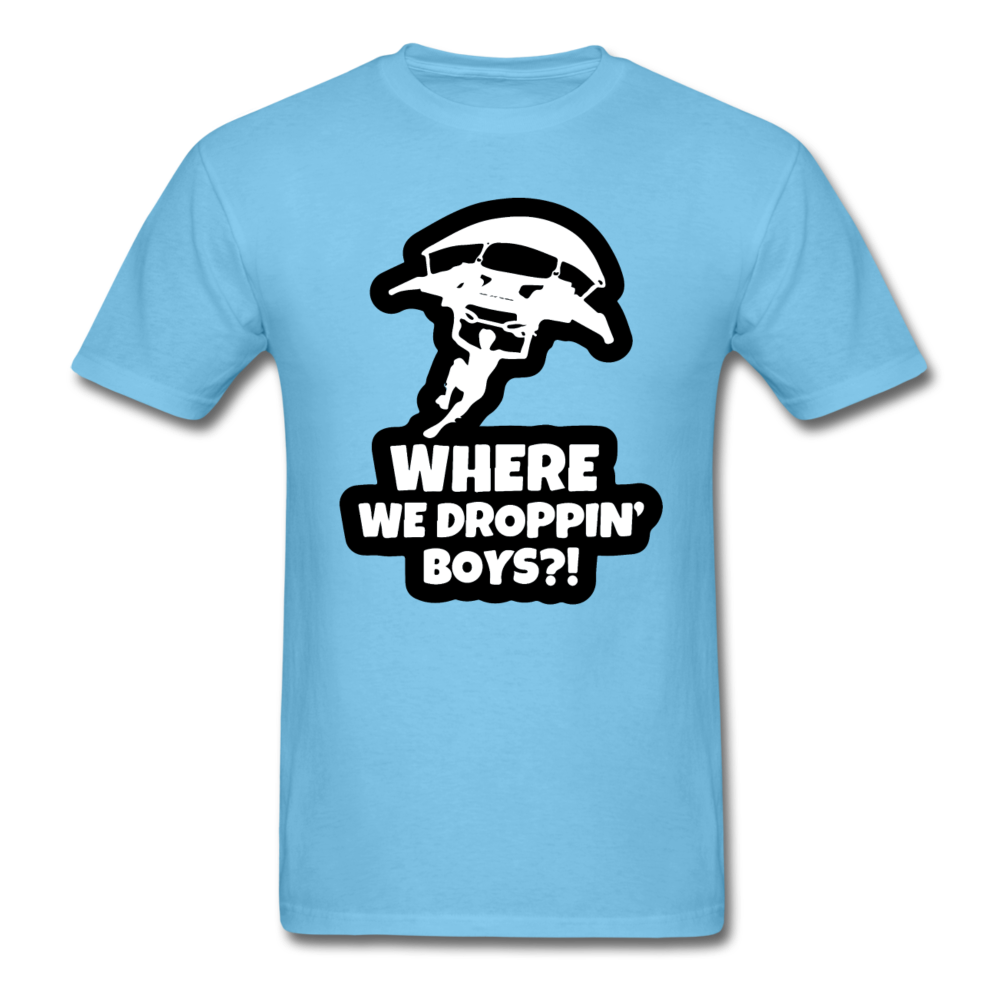Where We Droppin' Fortnite Video Game T-Shirt - aquatic blue