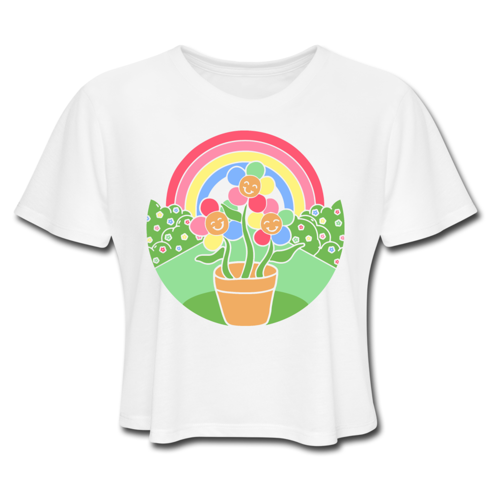 Grooving Flower Cropped T-Shirt - white