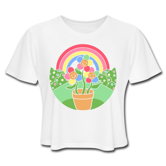 Grooving Flower Cropped T-Shirt - white