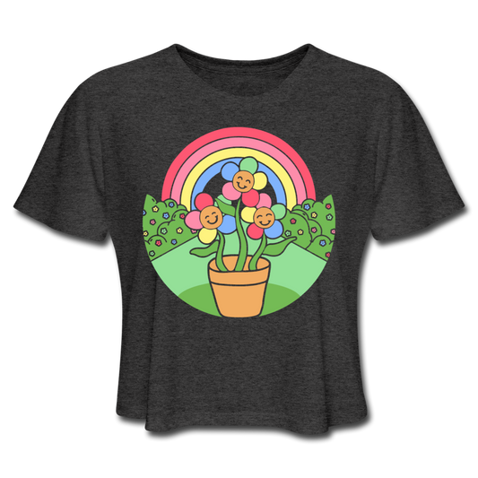 Grooving Flower Cropped T-Shirt - deep heather